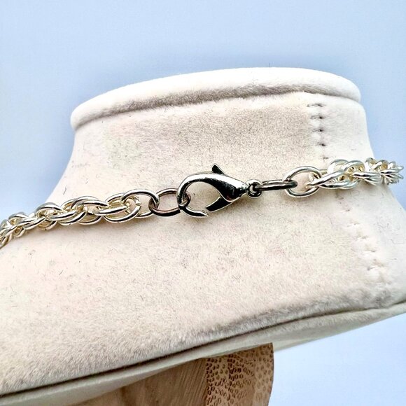 Blue Glass Pendant Necklace Wire Wrapped Silver Tone Chain - Picture 5 of 10